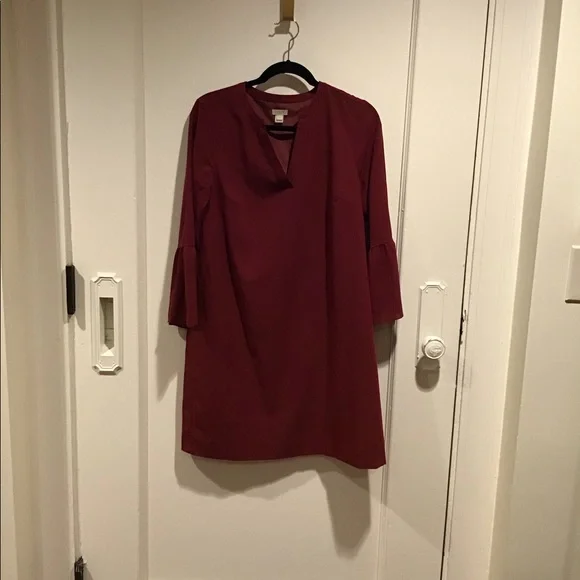 J.Crew Maroon Bell Sleeve Shift Dress | Classic Minimalist | Work to Weekend - Picture 3 of 4